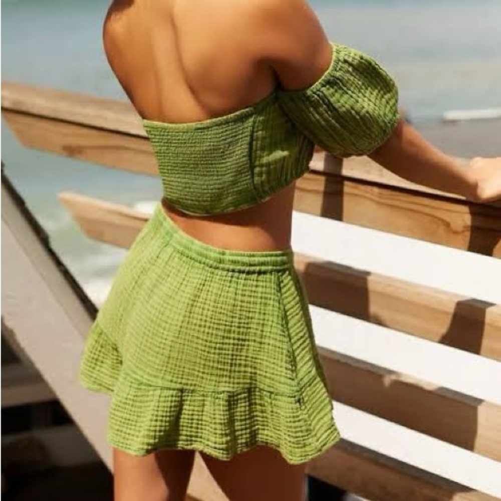 Green Off-Shoulder Top and Shorts Set